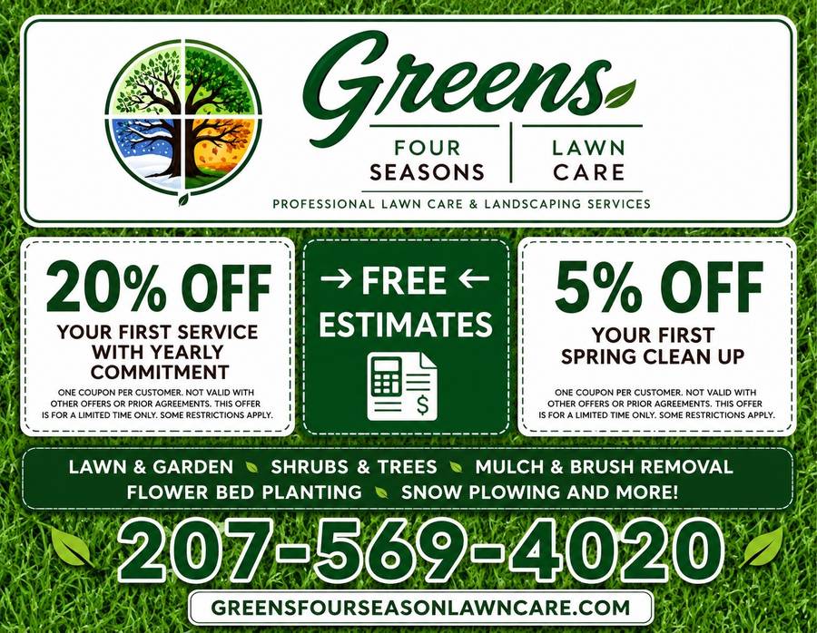 Greens Four Season Lawn Care discounts and free estimates flyer